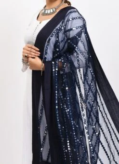 Navy Blue Organza Cotton Mirror Embroidery Dupatta Work Wear