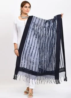 Navy Blue Organza Cotton Mirror Embroidery Dupatta Work Wear -ZariGrace Shop navy blue organza cotton mirror embroidery dupatta dpdmimfd129 u