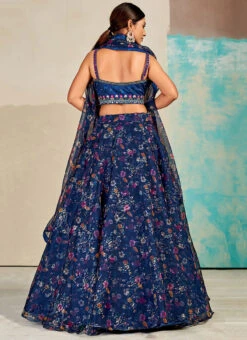 Navy Blue Organza Digital Printed Work Umbrella Lehenga Choli Party Wear -ZariGrace Shop navy blue organza digital printed work umbrella lehenga choli ghsdrs1904 b