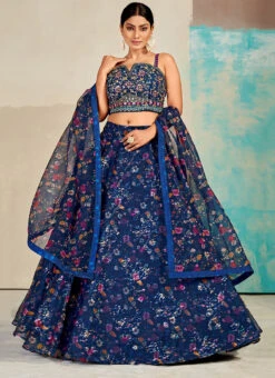 Navy Blue Organza Digital Printed Work Umbrella Lehenga Choli Party Wear -ZariGrace Shop navy blue organza digital printed work umbrella lehenga choli ghsdrs1904 u