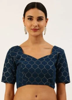 Navy Blue Raw Silk Sequins Work Blouse Party Wear -ZariGrace Shop navy blue raw silk sequins work blouse blspfb188nbl u