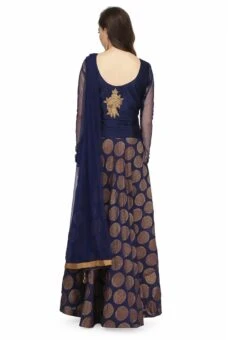 Navy Blue Silk Brocade Anarkali Suit Party Wear -ZariGrace Shop navy blue silk brocade anarkali suit slkifh9966000560 b