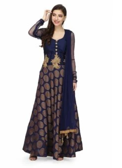 Navy Blue Silk Brocade Anarkali Suit Party Wear -ZariGrace Shop navy blue silk brocade anarkali suit slkifh9966000560 u