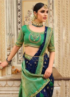 Navy Blue Silk Weaving Work Saree Party Wear -ZariGrace Shop navy blue silk weaving work saree saspl3804 b