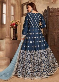 Navy Blue Soft Art Silk Mirror Embroidery Anarkali Suit Party Wear -ZariGrace Shop navy blue soft art silk mirror embroidery anarkali suit slsak29923303 b