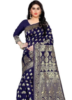 Navy Blue Upada Silk Zari Work Saree Festive Wear 9 Navy Blue Upada Silk Zari Work Saree Festive Wear -ZariGrace Shop navy blue upada silk zari work saree sadsfcns4098 b