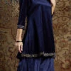 Navy Blue Velvet Emrboidered Kurta Palazzo Set Work Wear -ZariGrace Shop navy blue velvet emrboidered kurta palazzo set krsdmf7324ny l