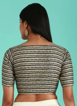 Navy Blue Viscose Rayon Printed Readymade Blouse Party Wear -ZariGrace Shop navy blue viscose rayon printed readymade blouse blspfb222nb b