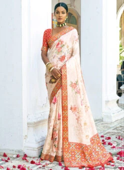 Off White Art Silk Patola Saree After Six Wear -ZariGrace Shop off white art silk patola saree samknsp5015 u