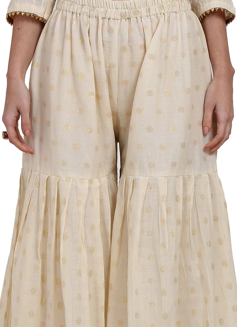 Off White Blended Cotton Sharara Pant Work Wear 3 Off White Blended Cotton Sharara Pant Work Wear