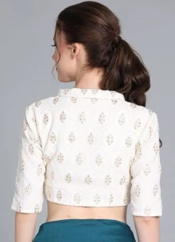 Off White Embroidered Collar Neck Blouse Festive Wear -ZariGrace Shop off white embroidered collar neck blouse BLBS02209608 b