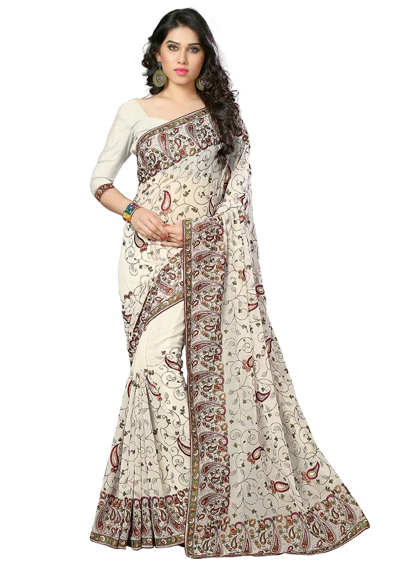 Off White Georgette Embroidered Saree After Six Wear 5 Off White Georgette Embroidered Saree After Six Wear - Image 3