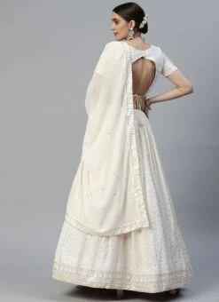 Off White Georgette Embroidered Sequins A Line Lehenga Party Wear -ZariGrace Shop off white georgette embroidered sequins a line lehenga ghsacw3069 b