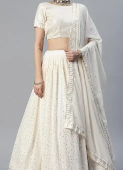 Off White Georgette Embroidered Sequins A Line Lehenga Party Wear