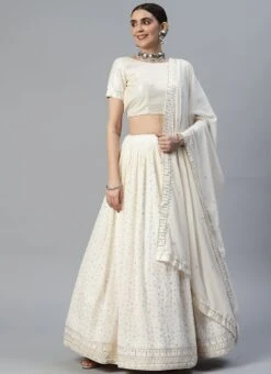 Off White Georgette Embroidered Sequins A Line Lehenga Party Wear -ZariGrace Shop off white georgette embroidered sequins a line lehenga ghsacw3069 u