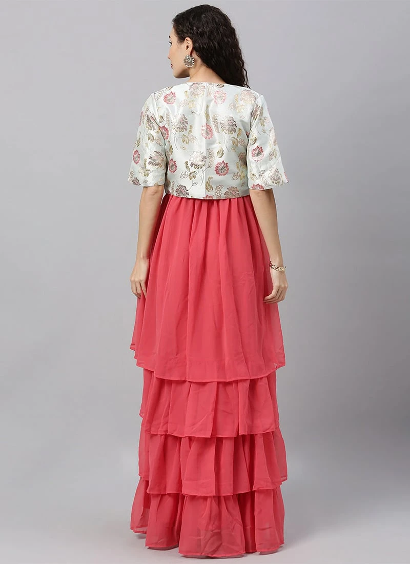 Off White Jacket Style Floor Length Gown Festive Wear 6 Off White Jacket Style Floor Length Gown Festive Wear - Image 4