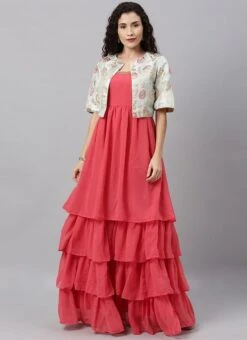 Off White Jacket Style Floor Length Gown Festive Wear 12 Off White Jacket Style Floor Length Gown Festive Wear -ZariGrace Shop off white jacket style floor length gown IWBS02001252 u