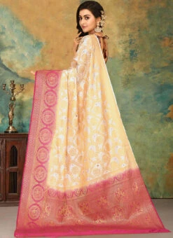 Off White N Pink Kanjeevaram Silk Weaving Saree Festive Wear -ZariGrace Shop off white n pink kanjeevaram silk weaving saree sadsf4071 b