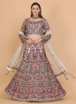 Off White Net Resham Embroidery Umbrella Lehenga Choli With Dupatta Wedding Wear -ZariGrace Shop off white net resham embroidery umbrella lehenga choli with dupatta ghmcbl216 u