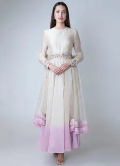 Off White Pure Chanderi Silk Sequins Work Anarkali Suit Party Wear -ZariGrace Shop off white pure chanderi silk sequins work anarkali suit sldvcsvak182 u