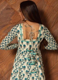 Off White Pure Cotton Printed Anarkali Suit Party Wear -ZariGrace Shop off white pure cotton printed anarkali suit sljpjrb1000 b