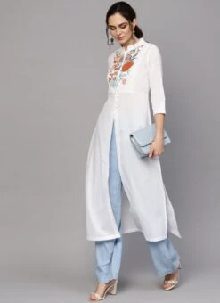 Off White Rayon Kurta Palazzo Set Work Wear -ZariGrace Shop off white rayon kurta palazzo set krsdmf905 u