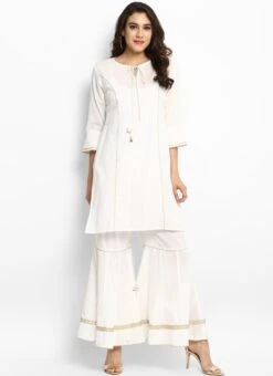 Off White Rayon Kurta Sharara Set Work Wear -ZariGrace Shop off white rayon kurta sharara set krsdmf903 u