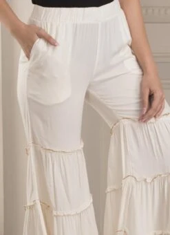 Off White Rayon Sharara Pant Work Wear