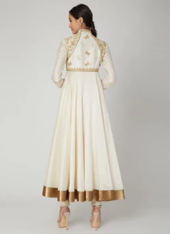 Off White Silk Embroidered Anarkali Suit Party Wear -ZariGrace Shop off white silk embroidered anarkali suit sldvc142 b