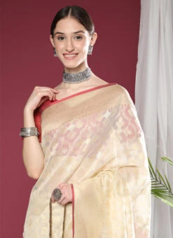 Off White Zari Weaving Soft Organza Silk Saree Festive Wear -ZariGrace Shop off white zari weaving soft organza silk saree sasvw362 b