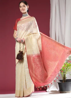Off White Zari Weaving Soft Organza Silk Saree Festive Wear -ZariGrace Shop off white zari weaving soft organza silk saree sasvw362 u