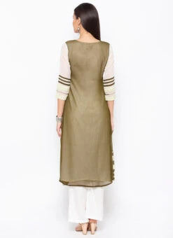 Olive Green Georgette Embroidered Kurta Palazzo Set After Six Wear -ZariGrace Shop olive green georgette embroidered kurta palazzo set krsmnc1935ks b