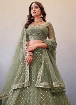 Olive Green Net Embroidered Umbrella Lehenga Party Wear 9 Olive Green Net Embroidered Umbrella Lehenga Party Wear -ZariGrace Shop olive green net embroidered umbrella lehenga ghska45635012 b