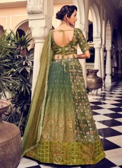 Olive Green Silk Printed Work Umbrella Lehenga Choli Party Wear -ZariGrace Shop olive green silk printed work umbrella lehenga choli ghska460550002 b
