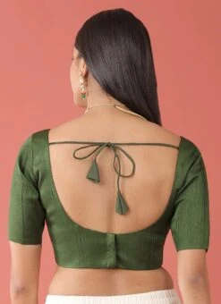 Olive Green Silk Solid Stitched Readymade Blouse Party Wear -ZariGrace Shop olive green silk solid stitched readymade blouse blspfb238o b