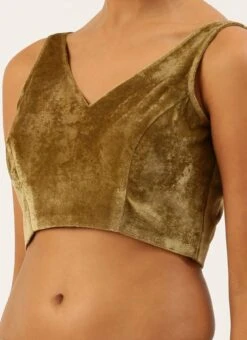 Olive Green Velvet Readymade Blouse Party Wear