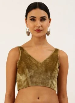 Olive Green Velvet Readymade Blouse Party Wear -ZariGrace Shop olive green velvet readymade blouse blspfb197o u