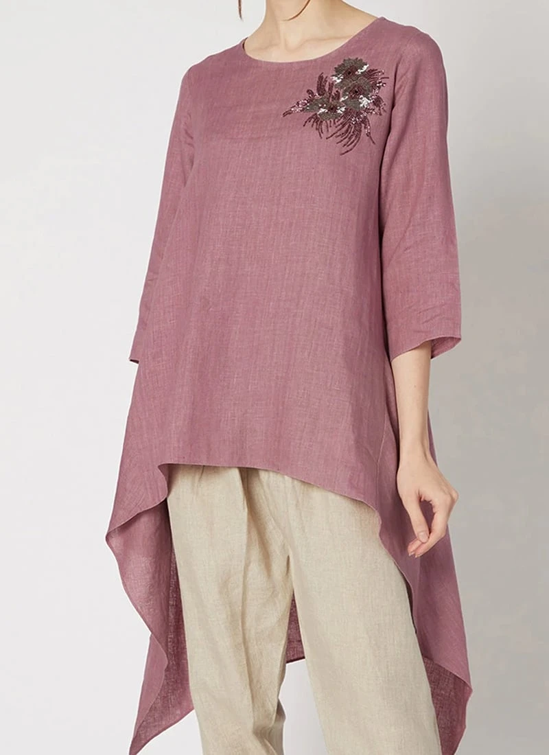 Onion Pink Linen Kurta Set Work Wear 3 Onion Pink Linen Kurta Set Work Wear