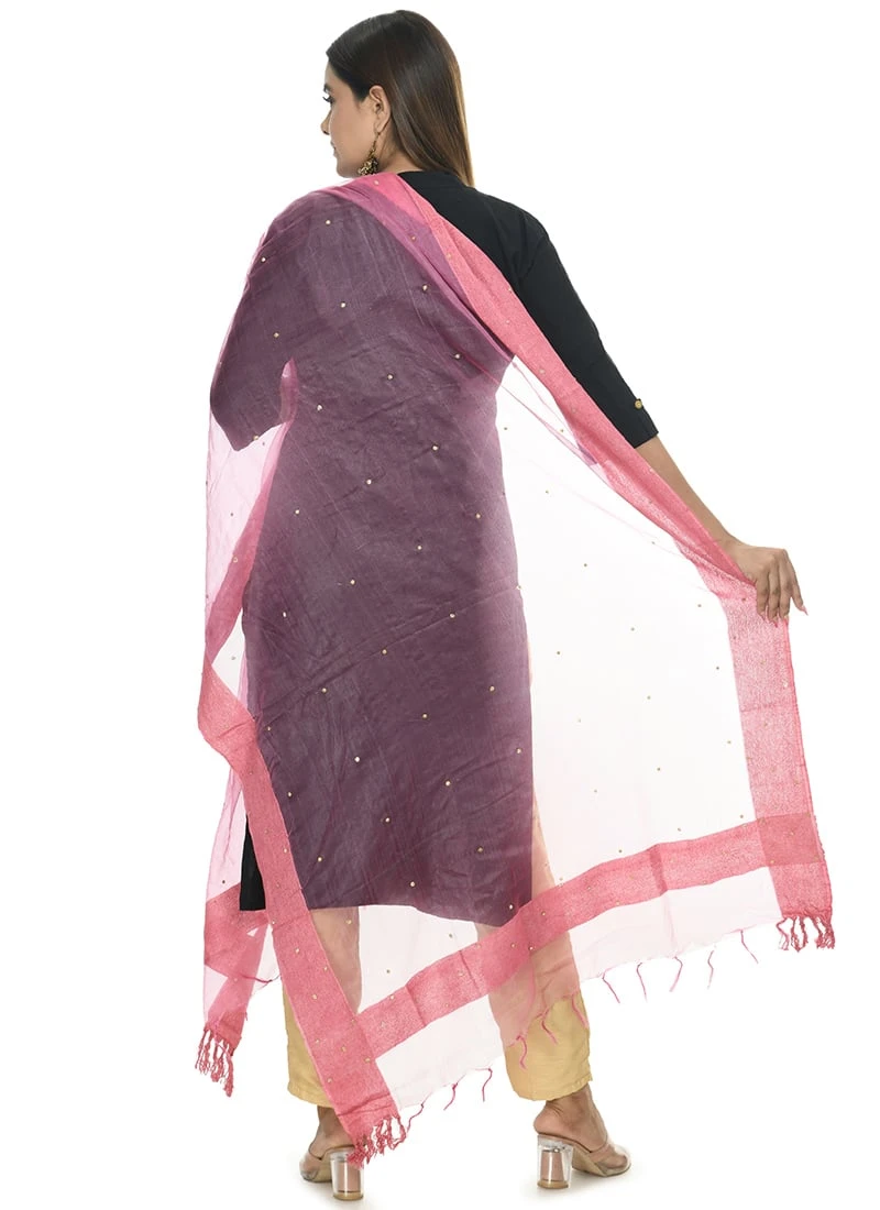 Onion Pink Organza Cotton Stones Work Dupatta Festive Wear 6 Onion Pink Organza Cotton Stones Work Dupatta Festive Wear - Image 4