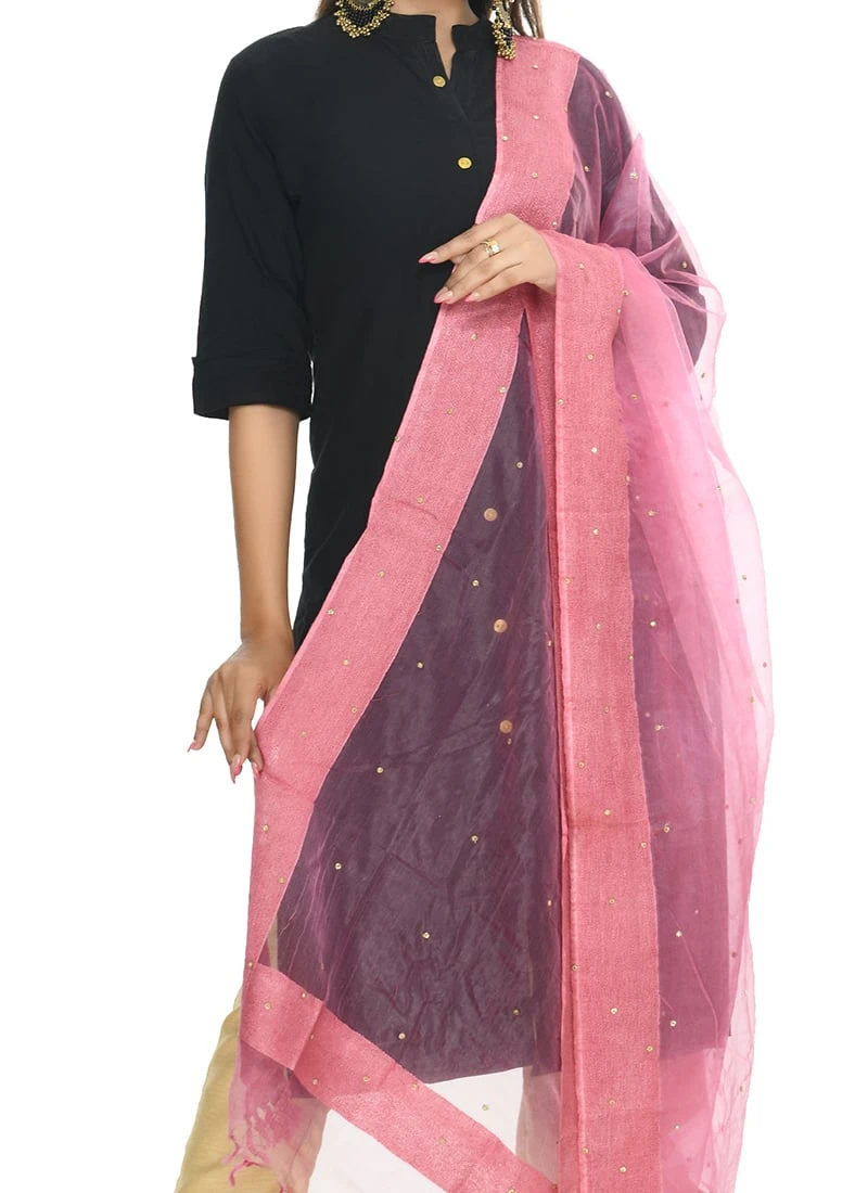 Onion Pink Organza Cotton Stones Work Dupatta Festive Wear 3 Onion Pink Organza Cotton Stones Work Dupatta Festive Wear