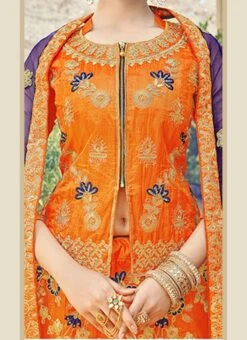 Orange Art Silk Embroidered A Line Lehenga Wedding Wear
