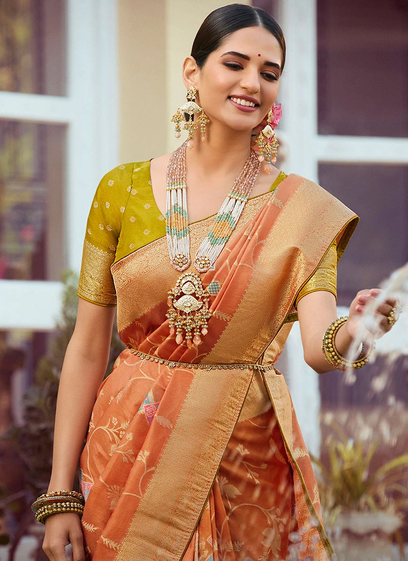 Orange Art Silk Jacquard Sari Festive Wear 6 Orange Art Silk Jacquard Sari Festive Wear - Image 4