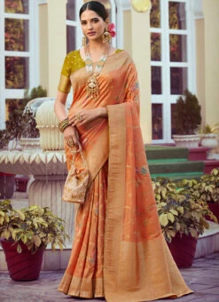 Orange Art Silk Jacquard Sari Festive Wear 8 Orange Art Silk Jacquard Sari Festive Wear -ZariGrace Shop orange art silk jacquard sari sasli21214405 u