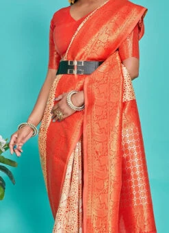 Orange Art Silk Kancheepuram Saree Festive Wear