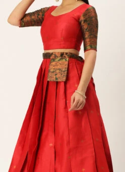 Orange Art Silk Zari A Line Lehenga Festive Wear