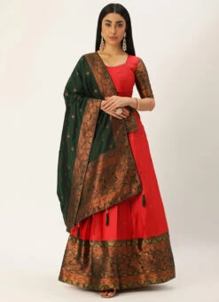 Orange Art Silk Zari A Line Lehenga Festive Wear -ZariGrace Shop orange art silk zari a line lehenga ghsrk175527 u