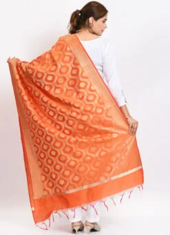 Orange Banarasi Silk Weaving Work Dupatta Work Wear -ZariGrace Shop orange banarasi silk weaving work dupatta dpdmimfd156 b