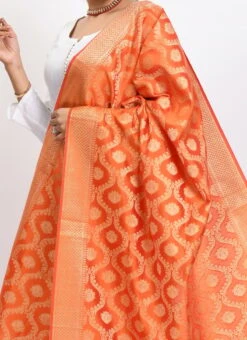 Orange Banarasi Silk Weaving Work Dupatta Work Wear