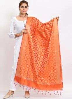 Orange Banarasi Silk Weaving Work Dupatta Work Wear -ZariGrace Shop orange banarasi silk weaving work dupatta dpdmimfd156 u