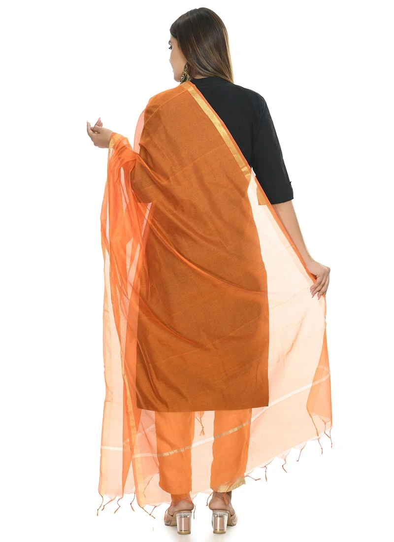 Orange Chanderi Cotton Dupatta Festive Wear 6 Orange Chanderi Cotton Dupatta Festive Wear - Image 4